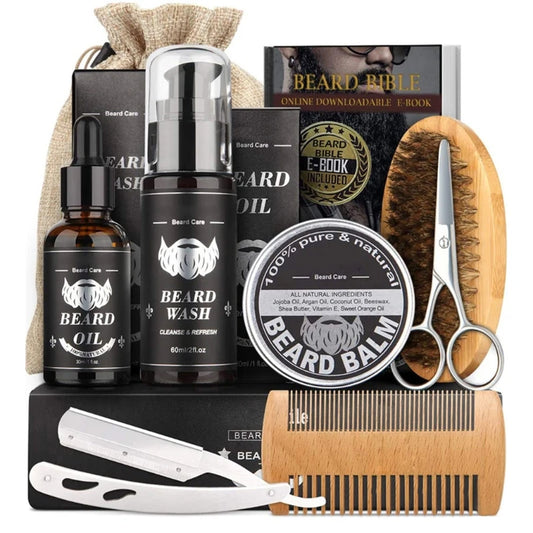 BEARD CARE Grooming Kit - Shampoo, Balm, Brushes, ...